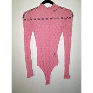 Bardot Bodysuit Size X-Small‎  Pink Lace Vezza  Mockneck Long Sleeves